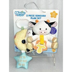 Magic Years 2 Piece Sensory Play Set Cow Jiggle Rattle & Paci Toy 0+ Months New